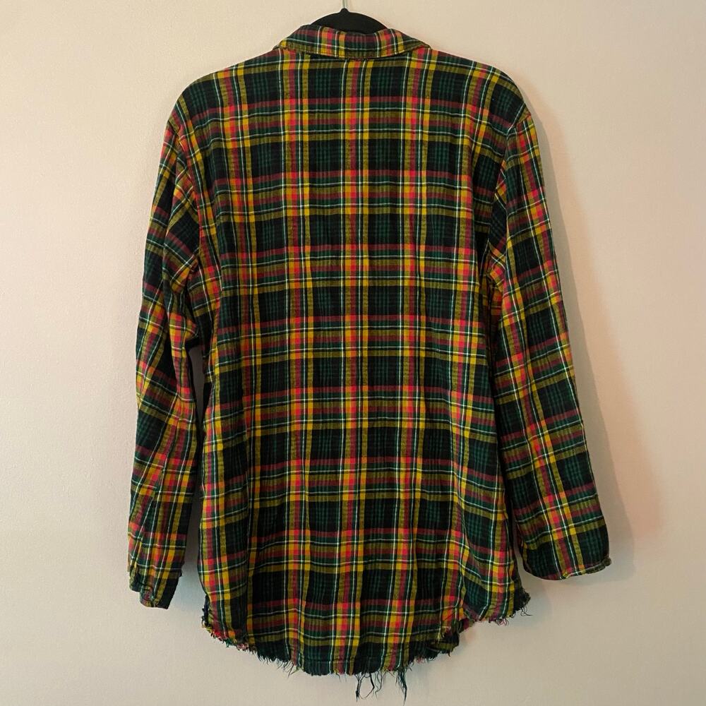 Savage X Fenty Distressed Flannel Shirt Green Pink Sleep Top Women's size Large - Picture 7 of 10